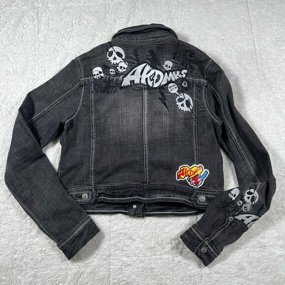 Vintage Y2K Akademiks Black Denim Women’s Jean Button Patch Jacket - Picture 1 of 8